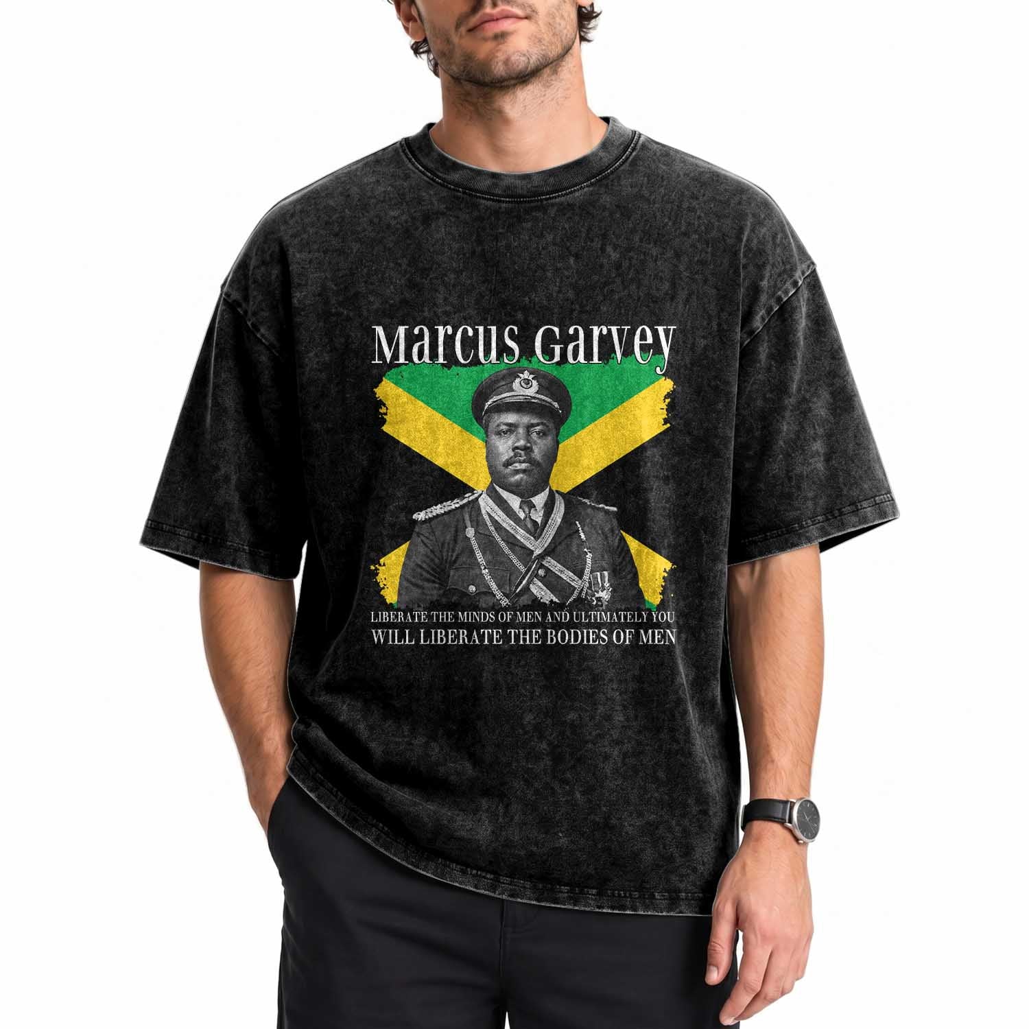 Marcus Garvey Liberation Quote Washed Cotton T-Shirt Liberate The Minds Of Men