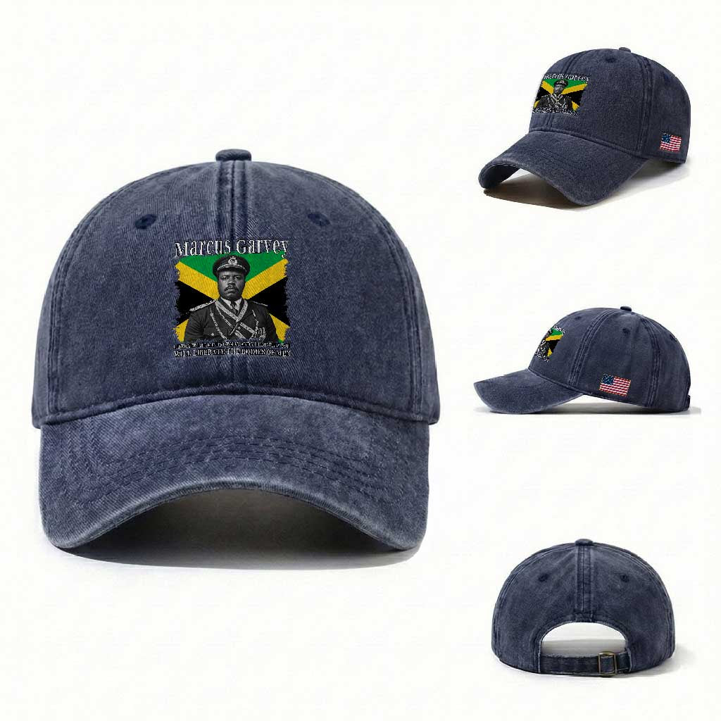 Marcus Garvey Liberation Quote Washed Cotton Baseball Cap Liberate The Minds Of Men TS12 Washed Cap Universal Fit Navy Print Your Wear
