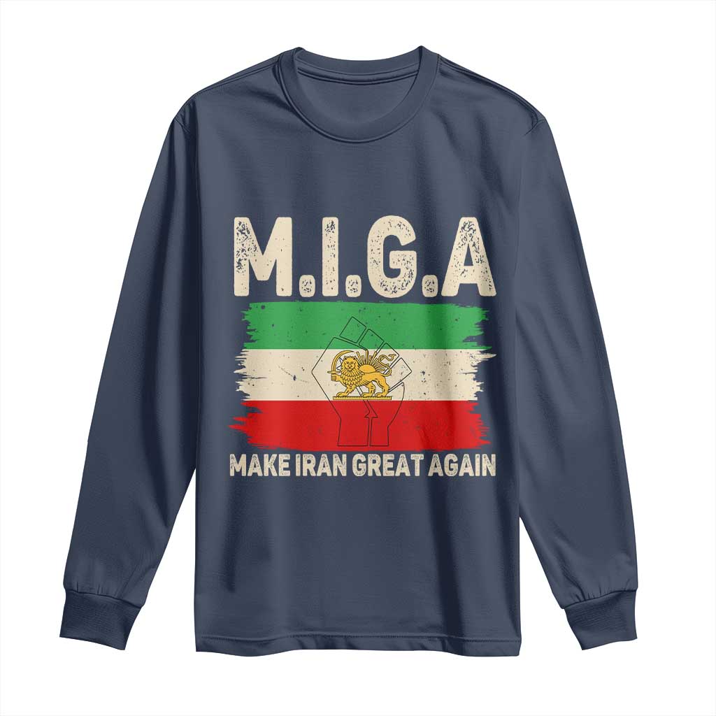 Make Iran Great Again Long Sleeve Shirt Iran 2026 Resistance TS12 Navy Print Your Wear