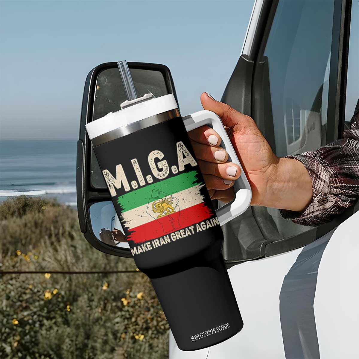 Make Iran Great Again Tumbler With Handle Iran 2026 Resistance TS12 Print Your Wear