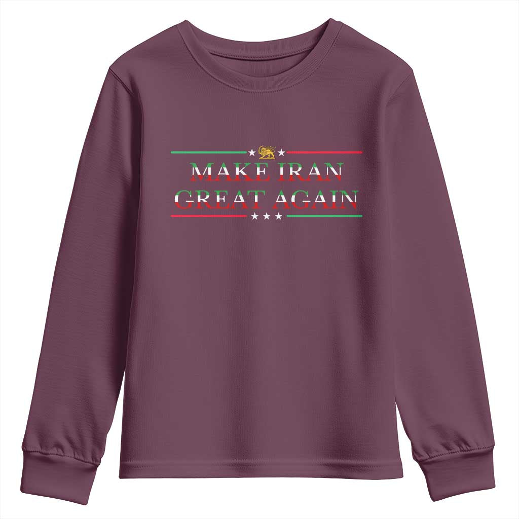 Make Iran Great Again Youth Sweatshirt Patriotic Iranian Gift TS12 Maroon Print Your Wear