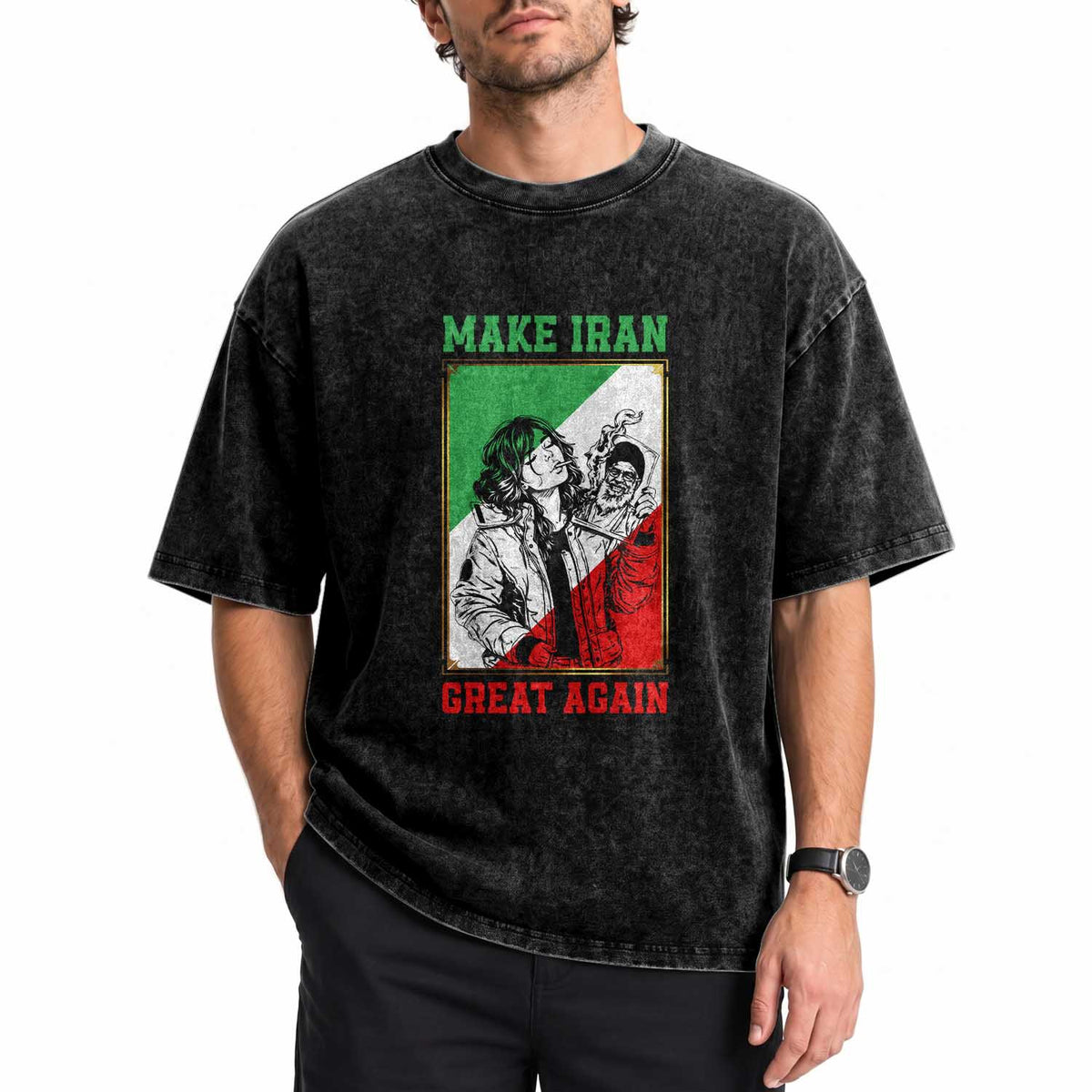 Make Iran Great Again Washed Cotton T-Shirt Patriotic Iranian Heritage Gift