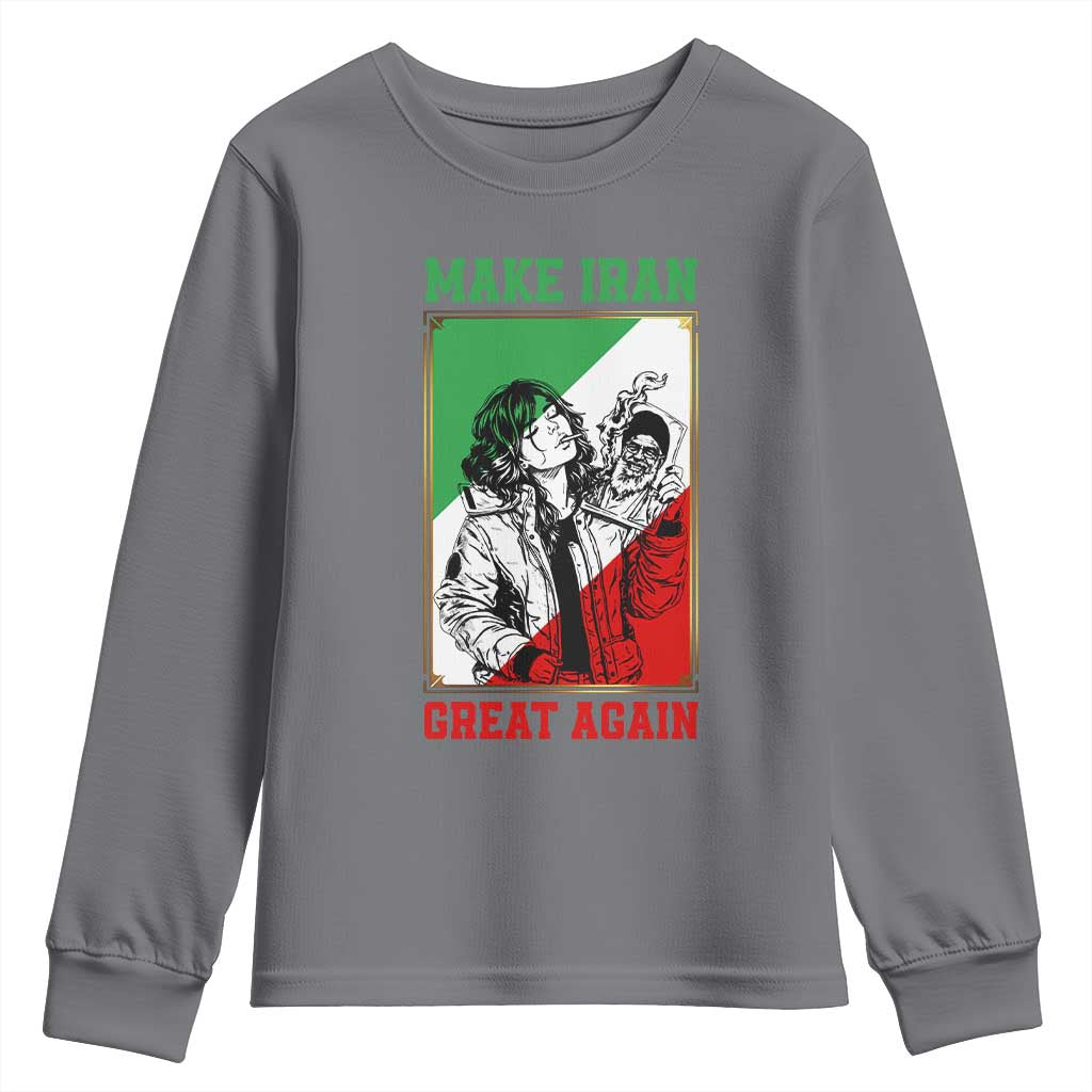 Make Iran Great Again Youth Sweatshirt Patriotic Iranian Heritage Gift TS12 Charcoal Print Your Wear