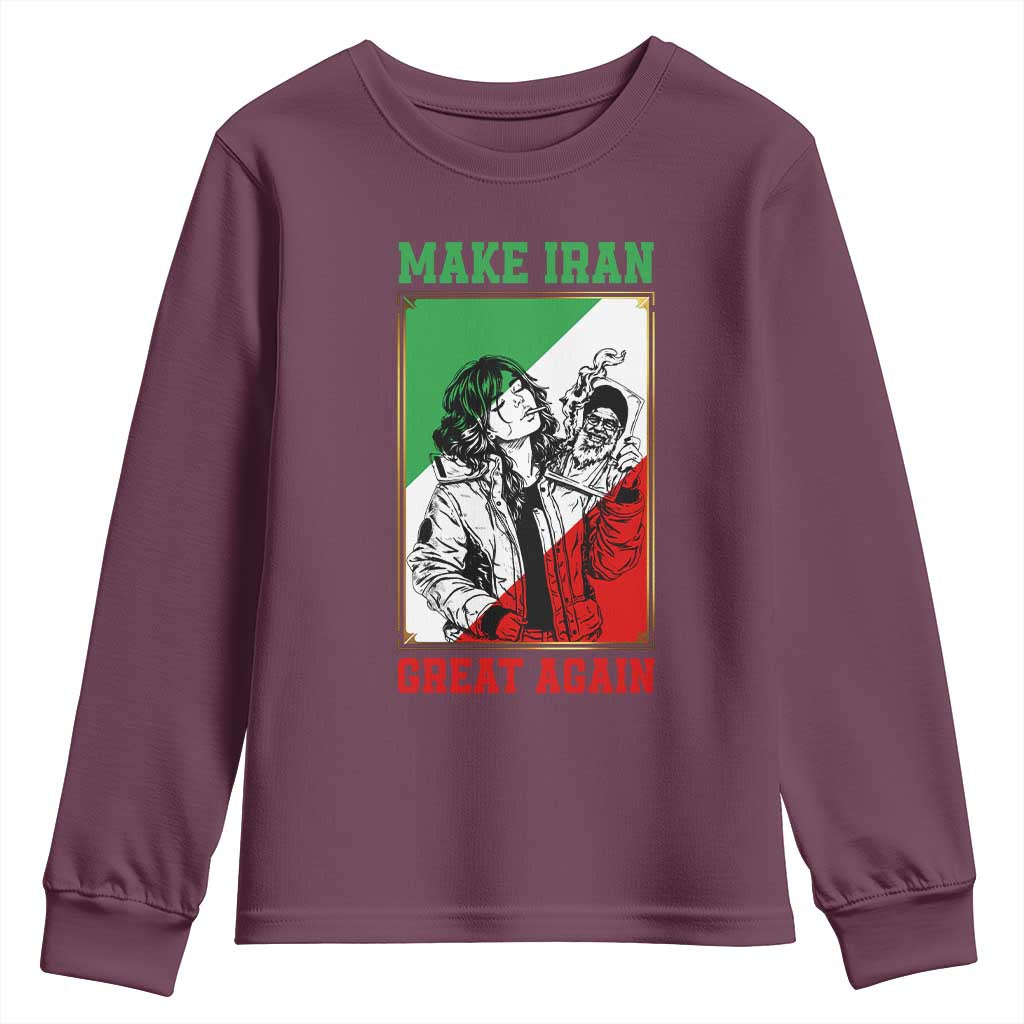 Make Iran Great Again Youth Sweatshirt Patriotic Iranian Heritage Gift TS12 Maroon Print Your Wear