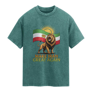 Patriotic Iranian Pride Gift Washed Cotton T-Shirt Make Iran Great Again