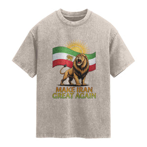 Patriotic Iranian Pride Gift Washed Cotton T-Shirt Make Iran Great Again
