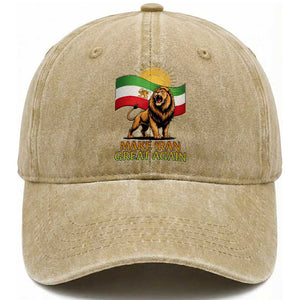 Patriotic Iranian Pride Gift Washed Cotton Baseball Cap Make Iran Great Again TS12 Print Your Wear