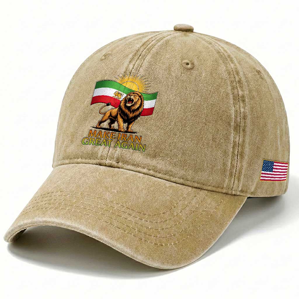 Patriotic Iranian Pride Gift Washed Cotton Baseball Cap Make Iran Great Again TS12 Print Your Wear