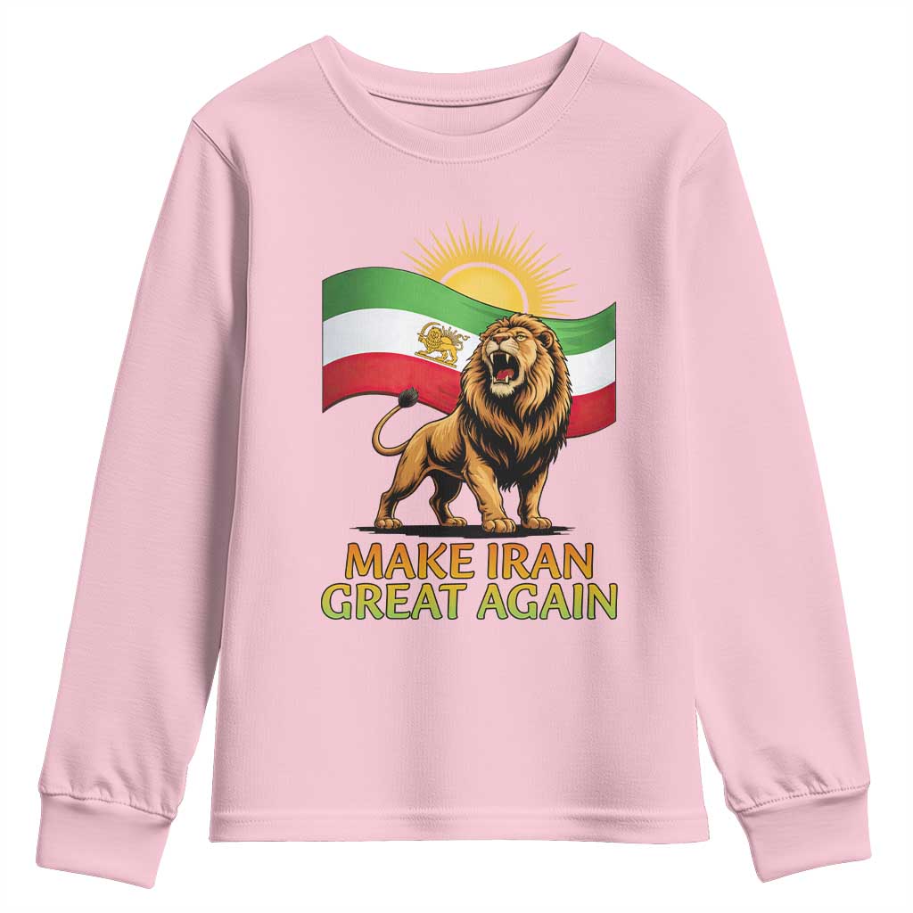 Patriotic Iranian Pride Gift Youth Sweatshirt Make Iran Great Again TS12 Light Pink Print Your Wear