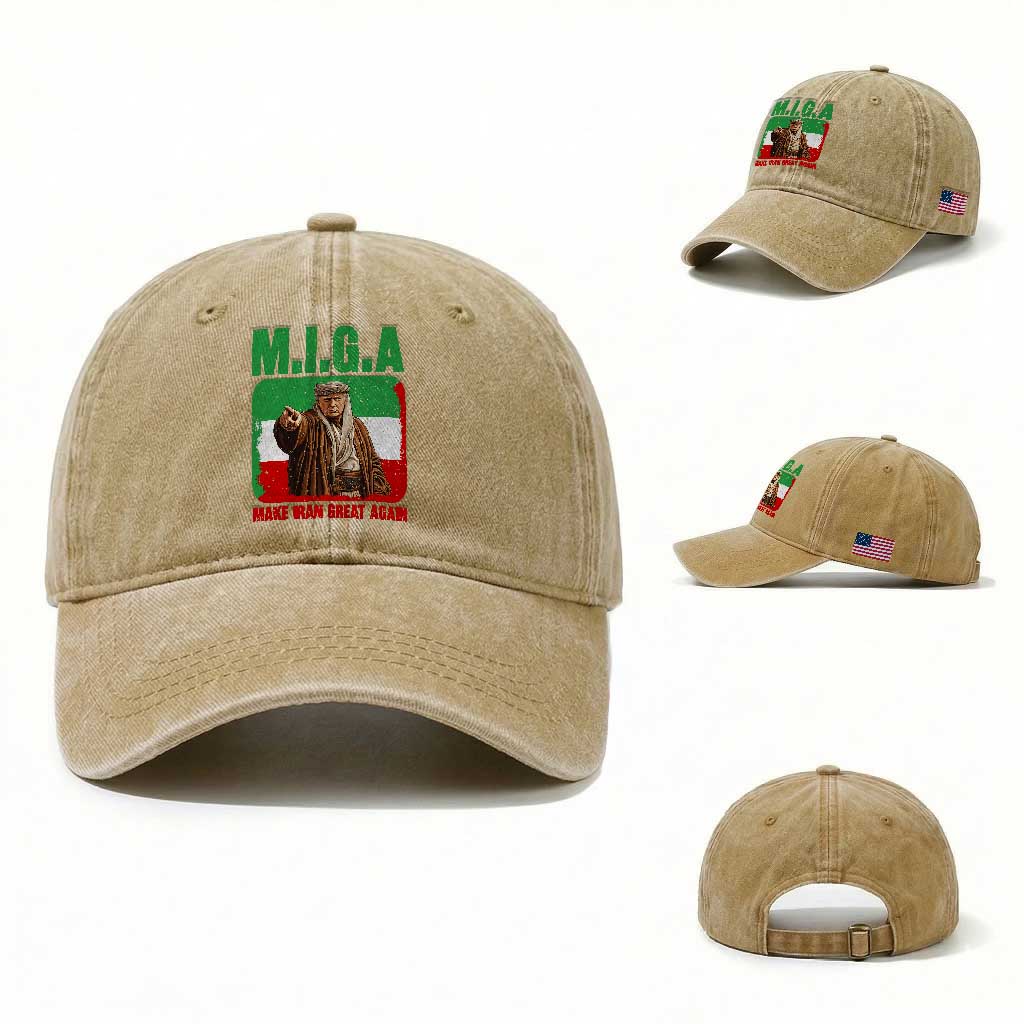 Make Iran Great Again Washed Cotton Baseball Cap Free Iran Protest TS12 Washed Cap Universal Fit Khaki Print Your Wear