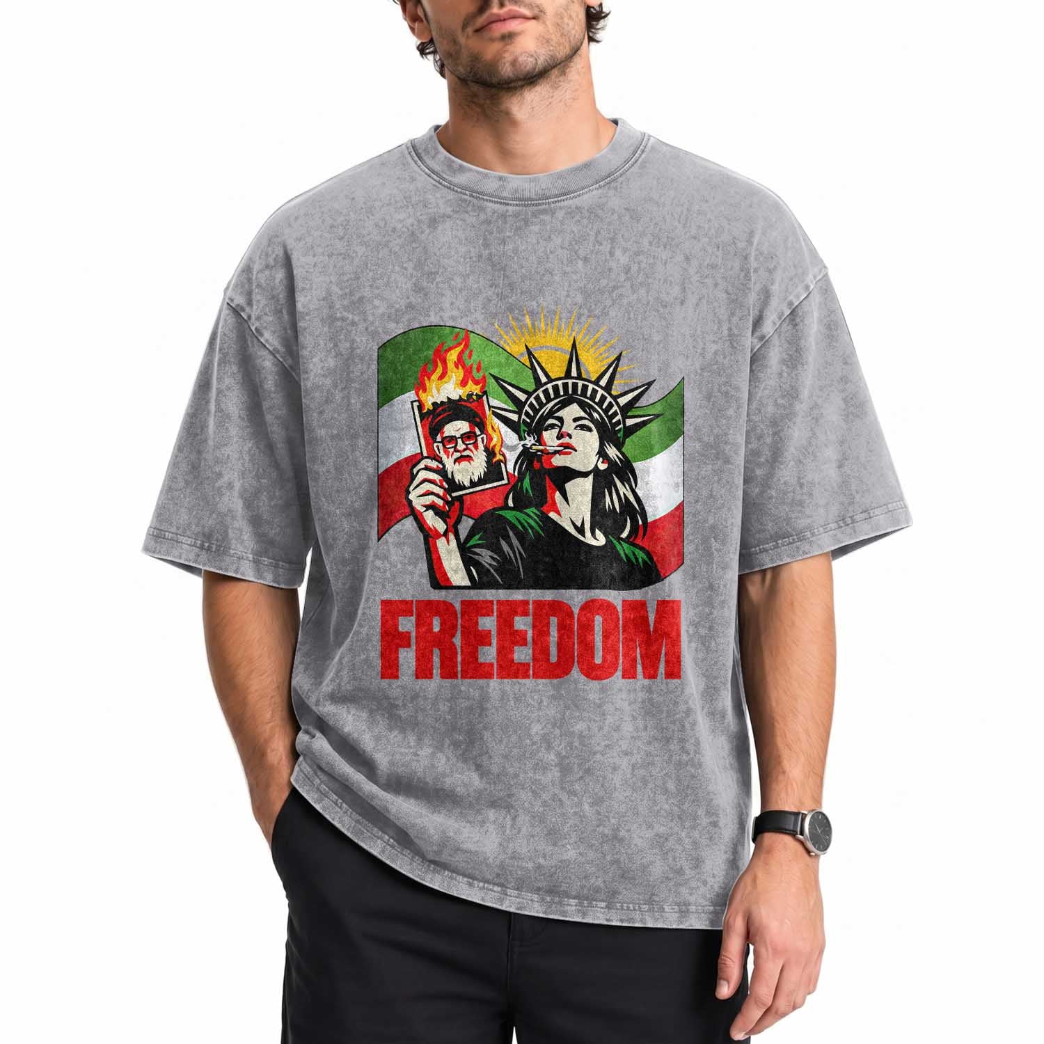 Woman Life Freedom Washed Cotton T-Shirt Free Iran Protest Resistance Movement