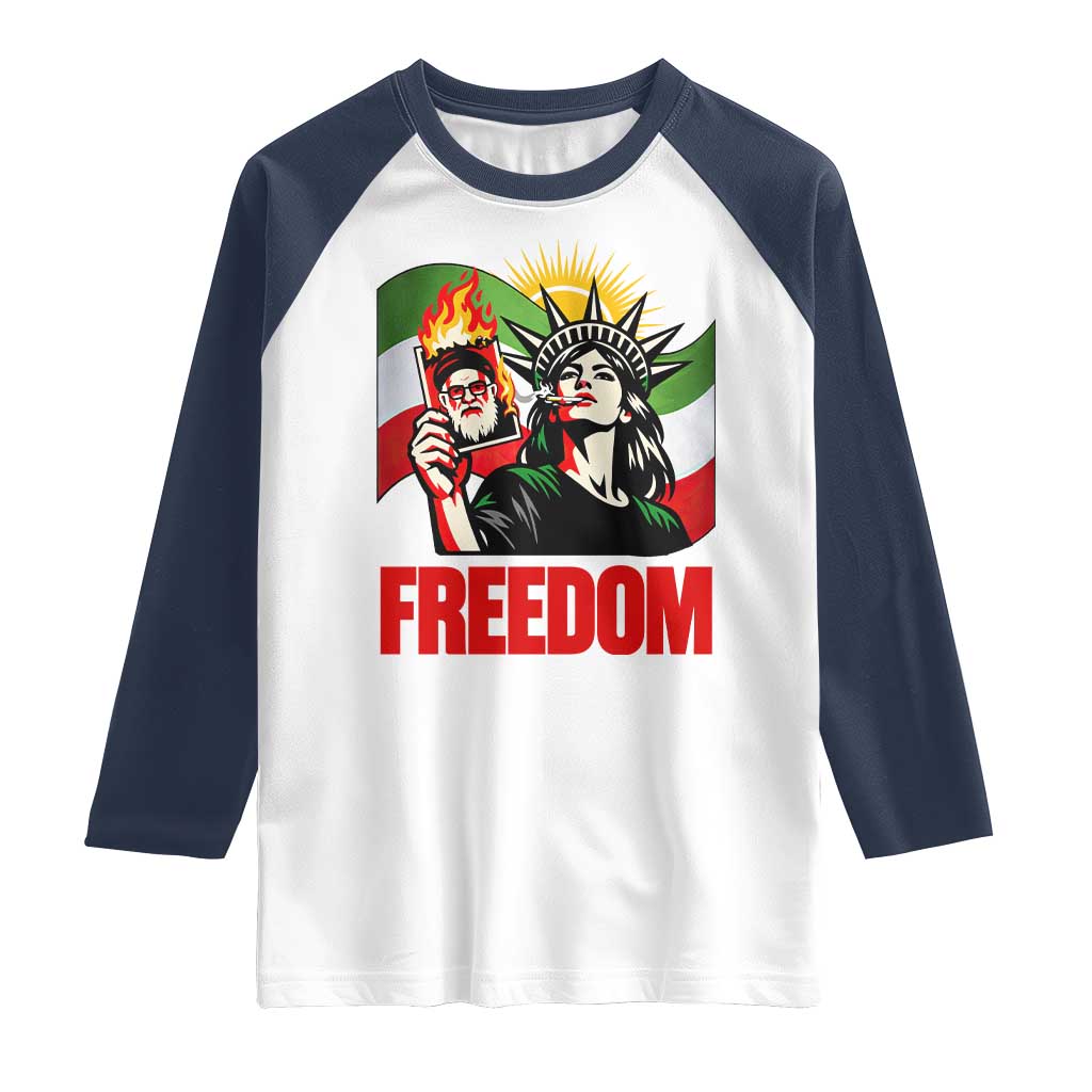 Woman Life Freedom Raglan Shirt Free Iran Protest Resistance Movement TS12 White Navy Print Your Wear