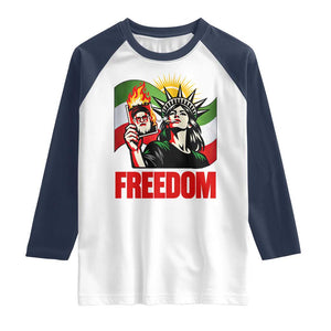 Woman Life Freedom Raglan Shirt Free Iran Protest Resistance Movement TS12 White Navy Print Your Wear