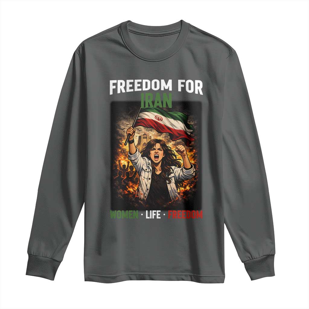 Iran Womens Protest Long Sleeve Shirt Freedom For Iran Resistance Movement TS12 Dark Heather Print Your Wear