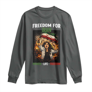 Iran Womens Protest Long Sleeve Shirt Freedom For Iran Resistance Movement TS12 Dark Heather Print Your Wear