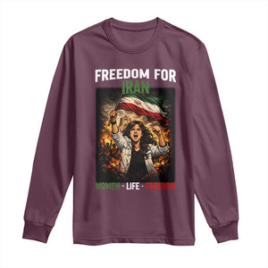 Iran Womens Protest Long Sleeve Shirt Freedom For Iran Resistance Movement TS12 Maroon Print Your Wear