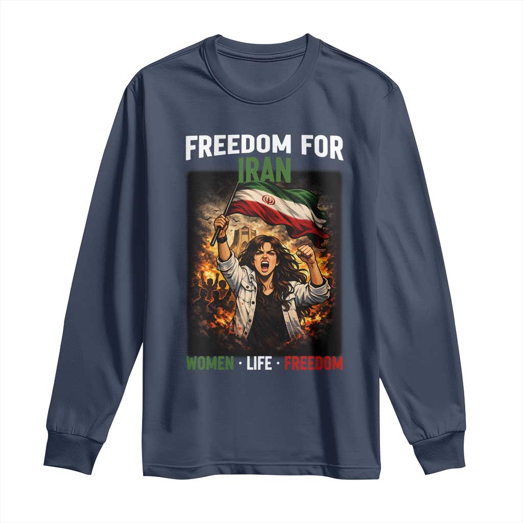 Iran Womens Protest Long Sleeve Shirt Freedom For Iran Resistance Movement TS12 Navy Print Your Wear
