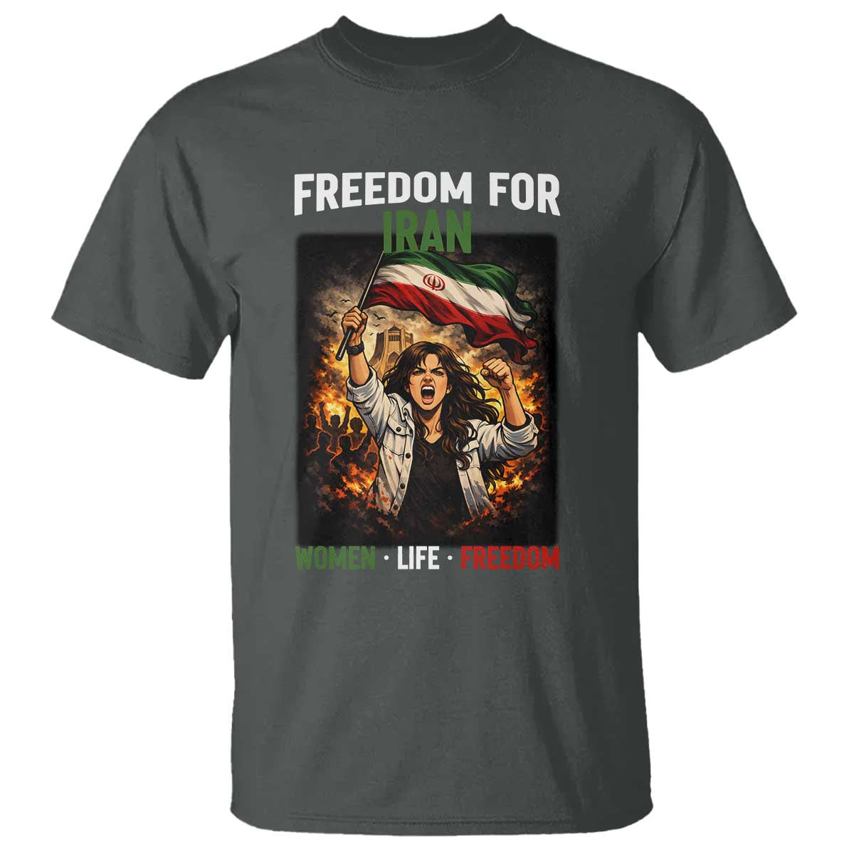 Iran Womens Protest T Shirt Freedom For Iran Resistance Movement TS12 Dark Heather Print Your Wear