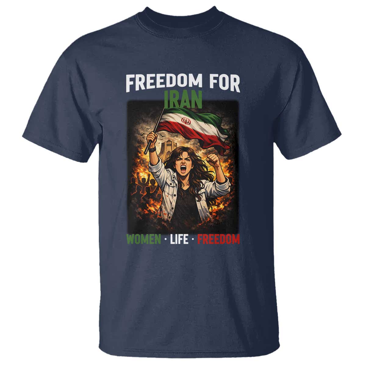 Iran Womens Protest T Shirt Freedom For Iran Resistance Movement TS12 Navy Print Your Wear