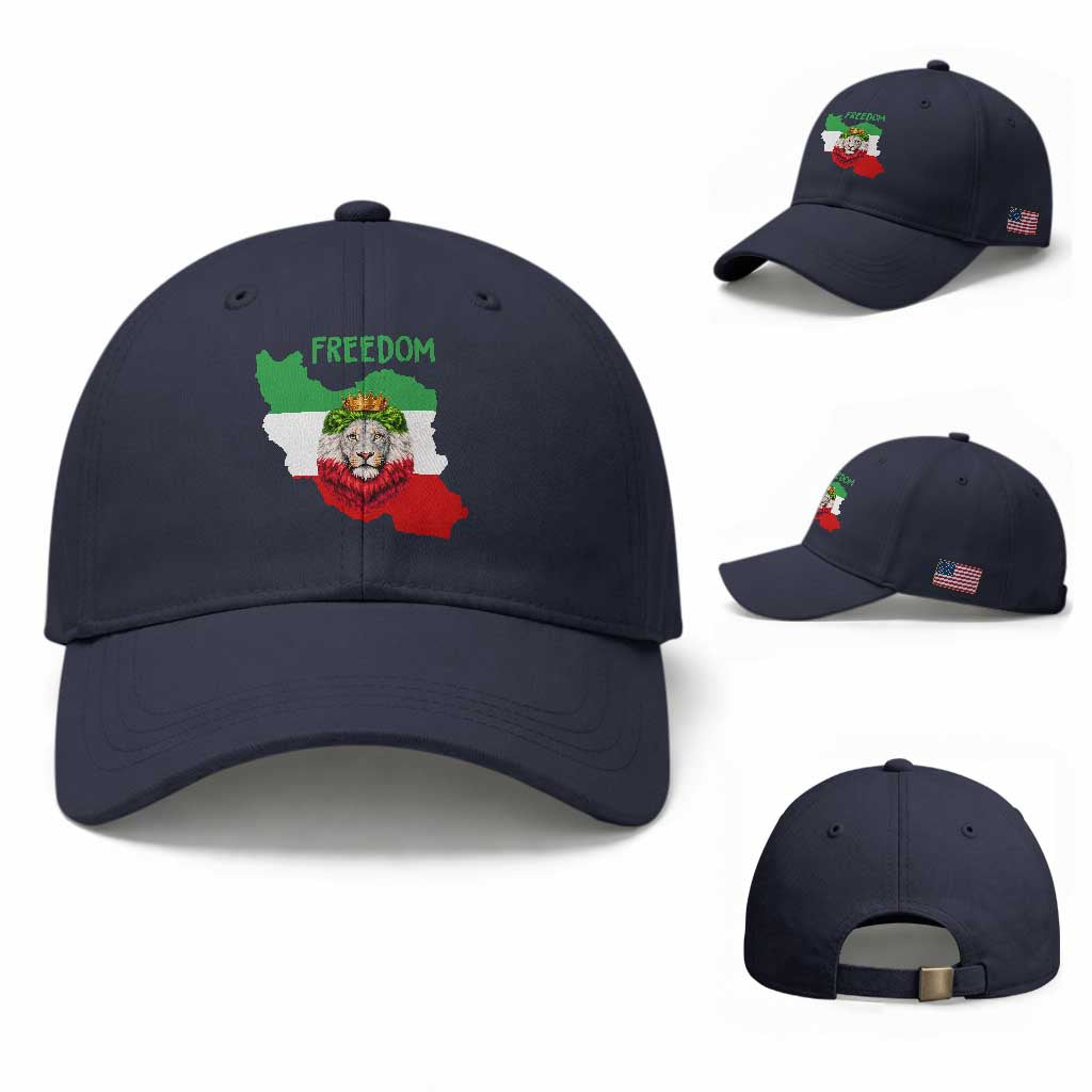 Freedom Iran Baseball Cap Patriotic Persian Lion Resistance Movement Gift TS12 Baseball Cap Universal Fit Navy Print Your Wear
