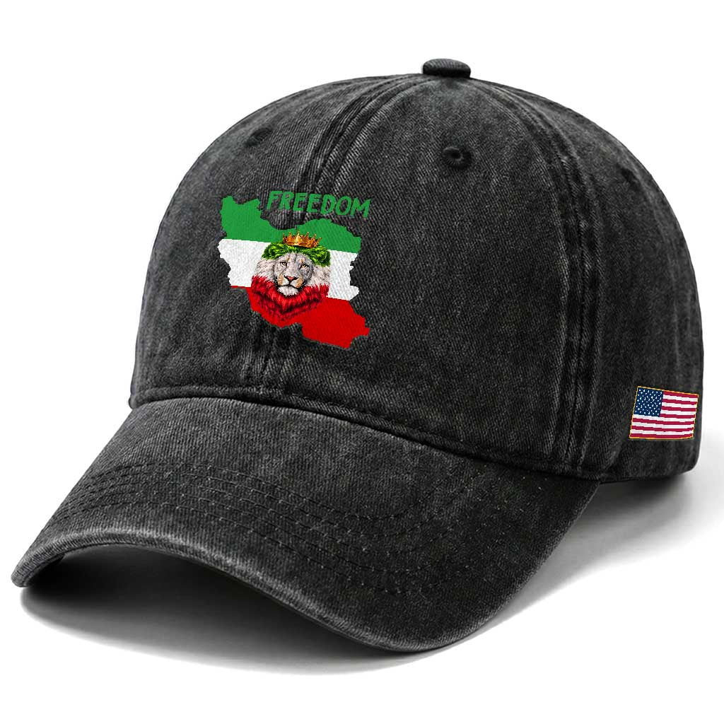Freedom Iran Washed Cotton Baseball Cap Patriotic Persian Lion Resistance Movement Gift TS12 Print Your Wear