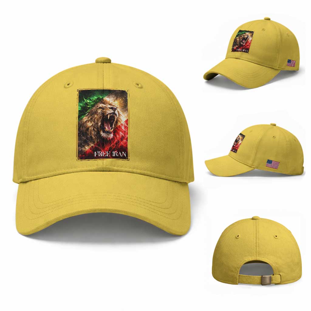 Free Iran Lion Baseball Cap Freedom Resistance Solidarity Movement Gift TS12 Baseball Cap Universal Fit Yellow Print Your Wear