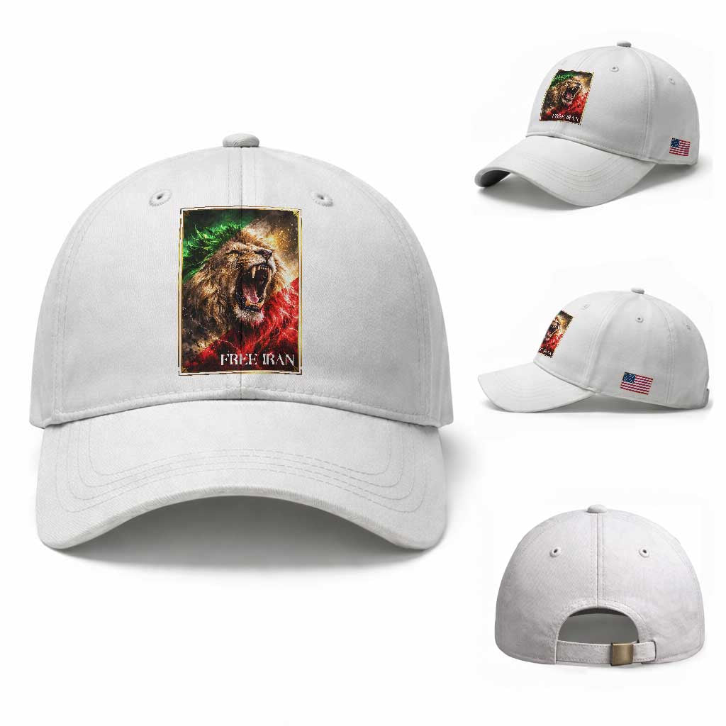 Free Iran Lion Baseball Cap Freedom Resistance Solidarity Movement Gift TS12 Baseball Cap Universal Fit White Print Your Wear