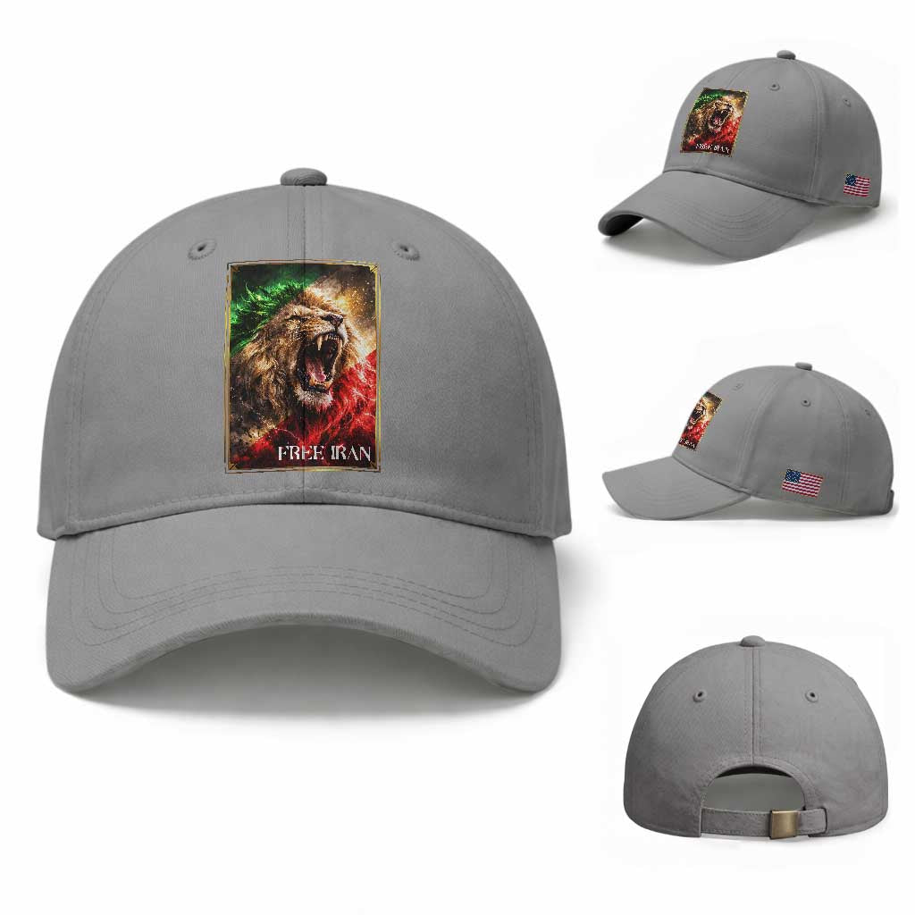Free Iran Lion Baseball Cap Freedom Resistance Solidarity Movement Gift TS12 Baseball Cap Universal Fit Sport Gray Print Your Wear