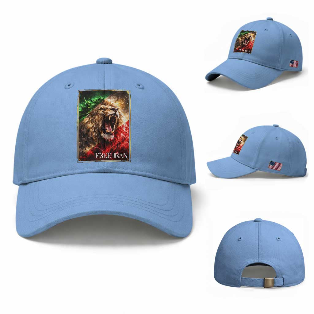Free Iran Lion Baseball Cap Freedom Resistance Solidarity Movement Gift TS12 Baseball Cap Universal Fit Light Blue Print Your Wear