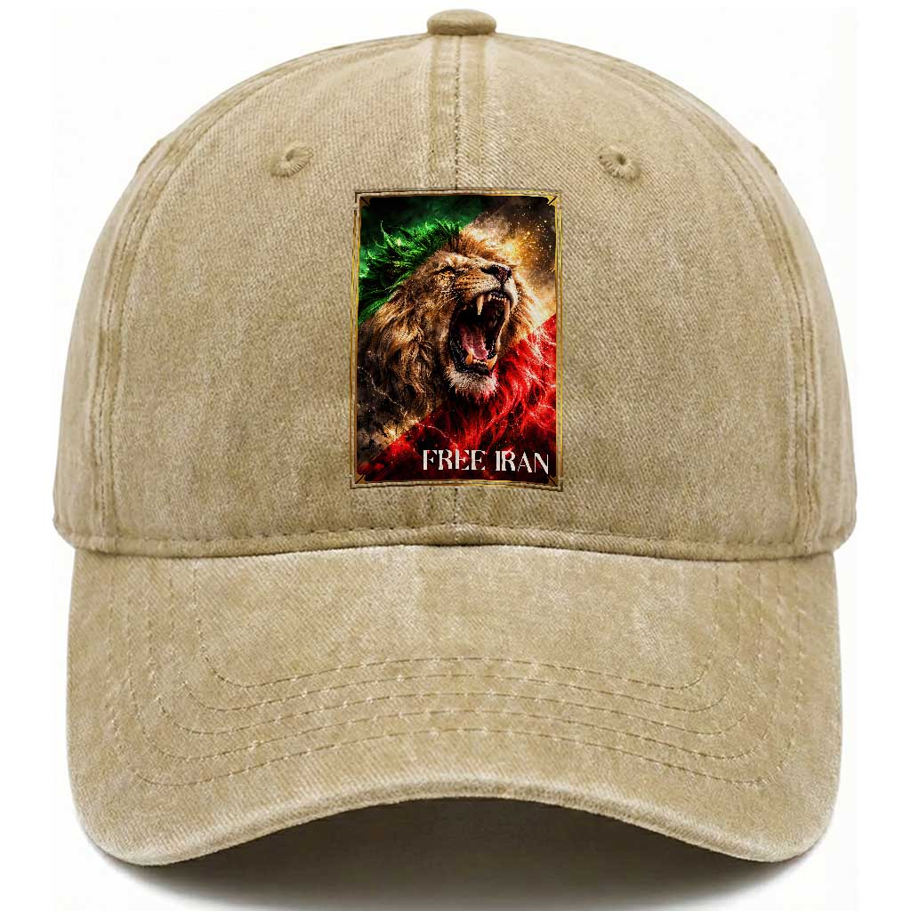 Free Iran Lion Washed Cotton Baseball Cap Freedom Resistance Solidarity Movement Gift TS12 Print Your Wear