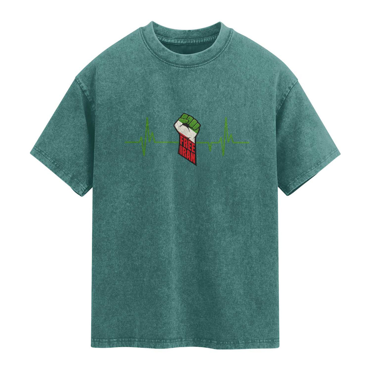 Free Iran Washed Cotton T-Shirt Patriotic Heartbeat Flag Movement Gift