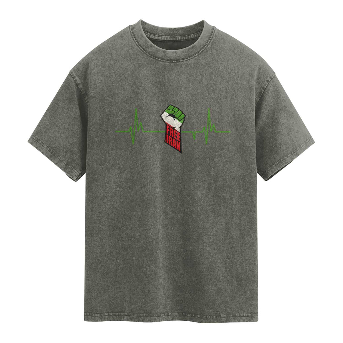 Free Iran Washed Cotton T-Shirt Patriotic Heartbeat Flag Movement Gift