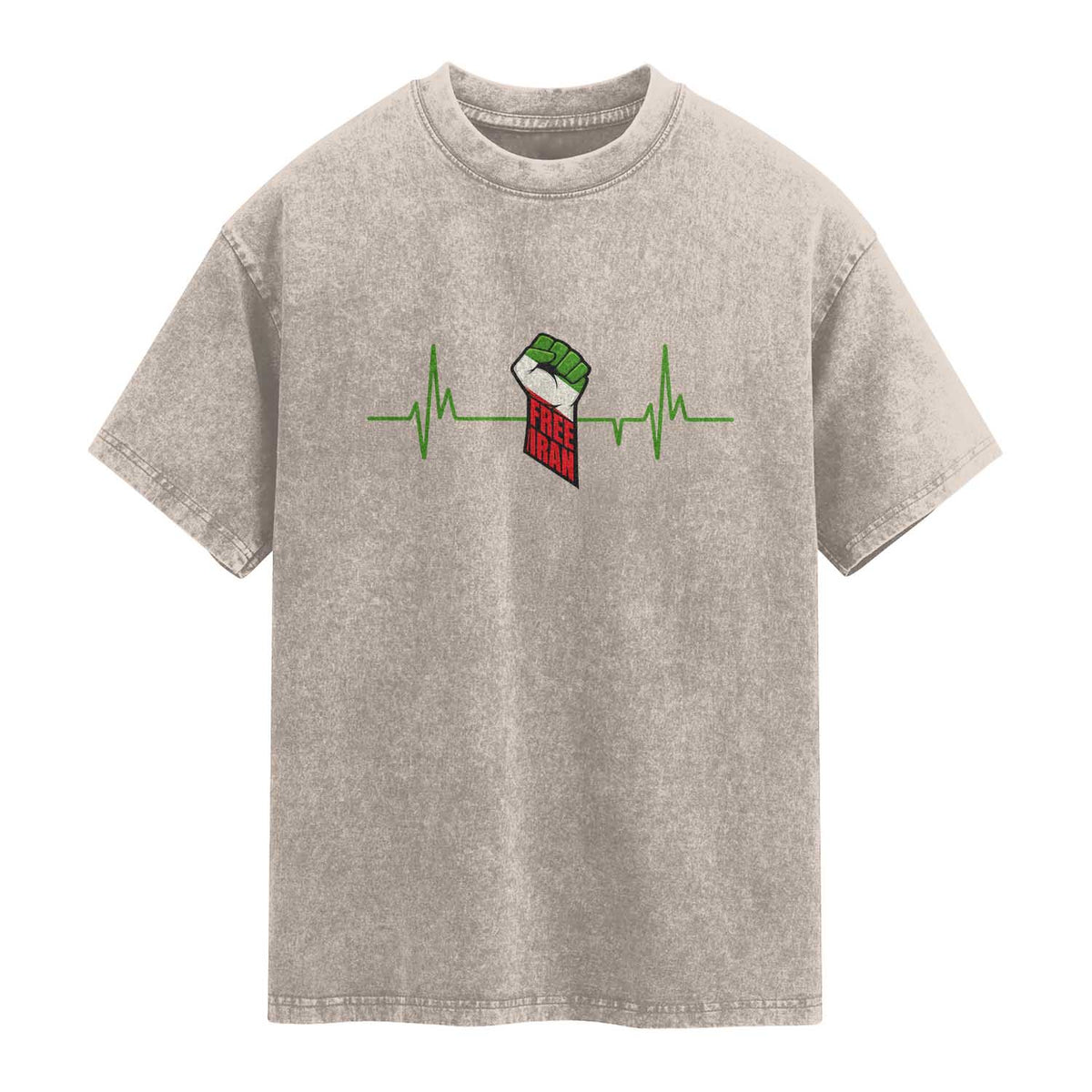 Free Iran Washed Cotton T-Shirt Patriotic Heartbeat Flag Movement Gift