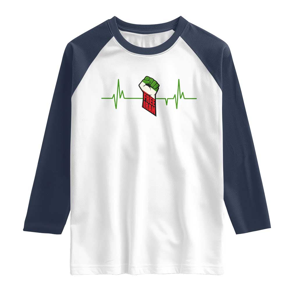 Free Iran Raglan Shirt Patriotic Heartbeat Flag Movement Gift TS12 White Navy Print Your Wear
