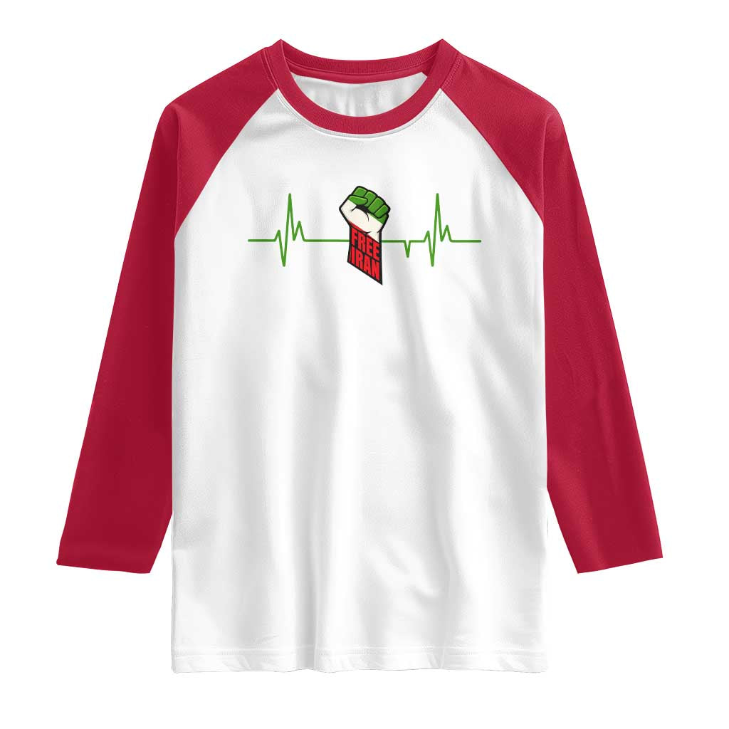 Free Iran Raglan Shirt Patriotic Heartbeat Flag Movement Gift TS12 White Red Print Your Wear