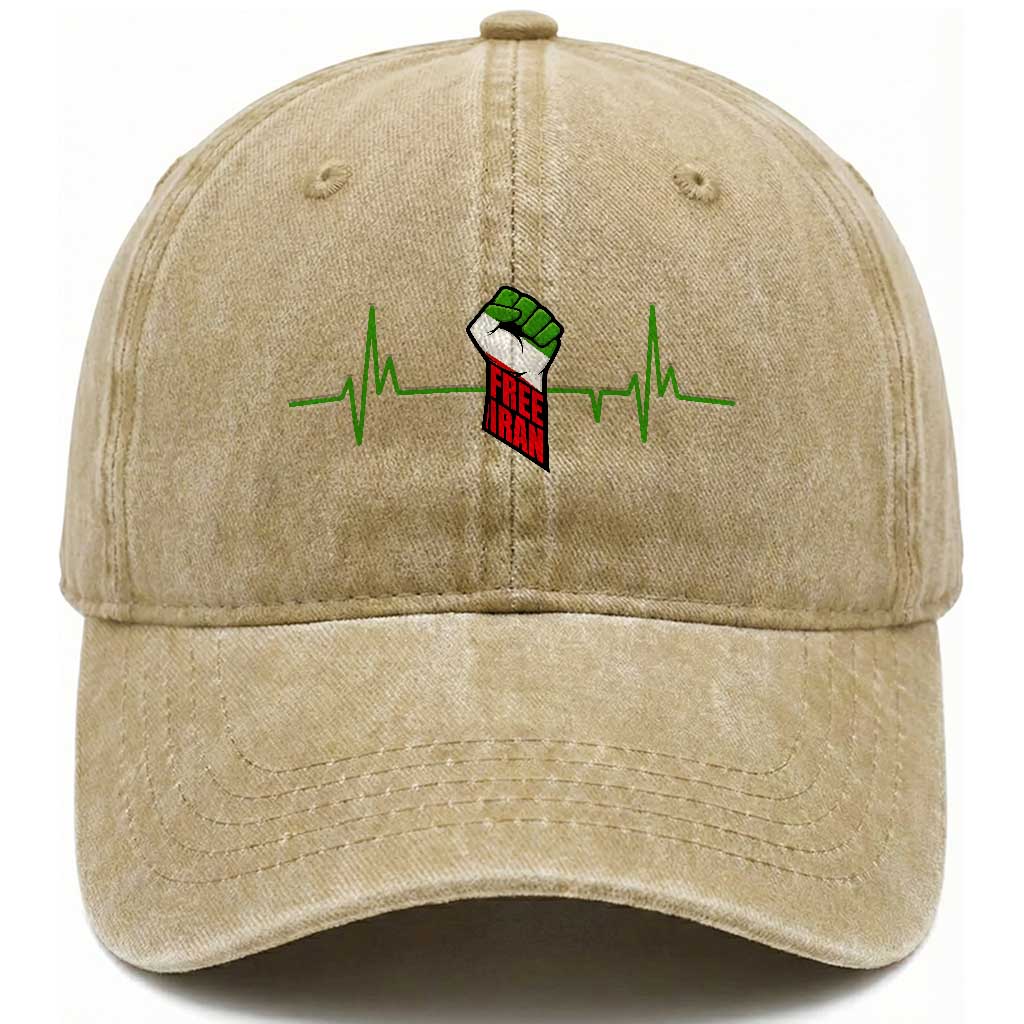 Free Iran Washed Cotton Baseball Cap Patriotic Heartbeat Flag Movement Gift TS12 Print Your Wear