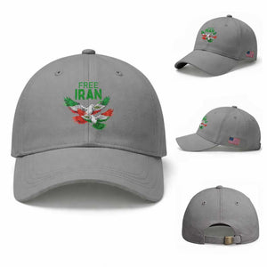 Iranian Flag Peace Doves Baseball Cap Free Iran Freedom Statement Gift TS12 Baseball Cap Universal Fit Sport Gray Print Your Wear