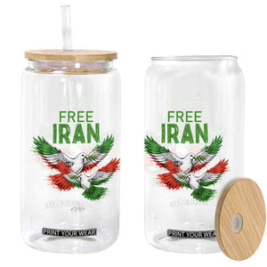 Iranian Flag Peace Doves Glass Can Free Iran Freedom Statement Gift TS12 Print Your Wear