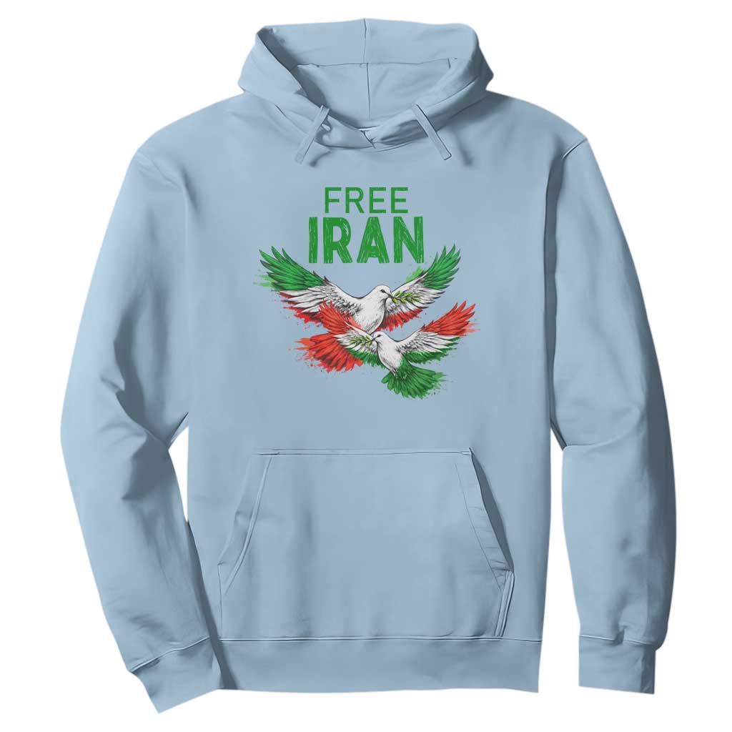Iranian Flag Peace Doves Hoodie Free Iran Freedom Statement Gift TS12 Light Blue Print Your Wear