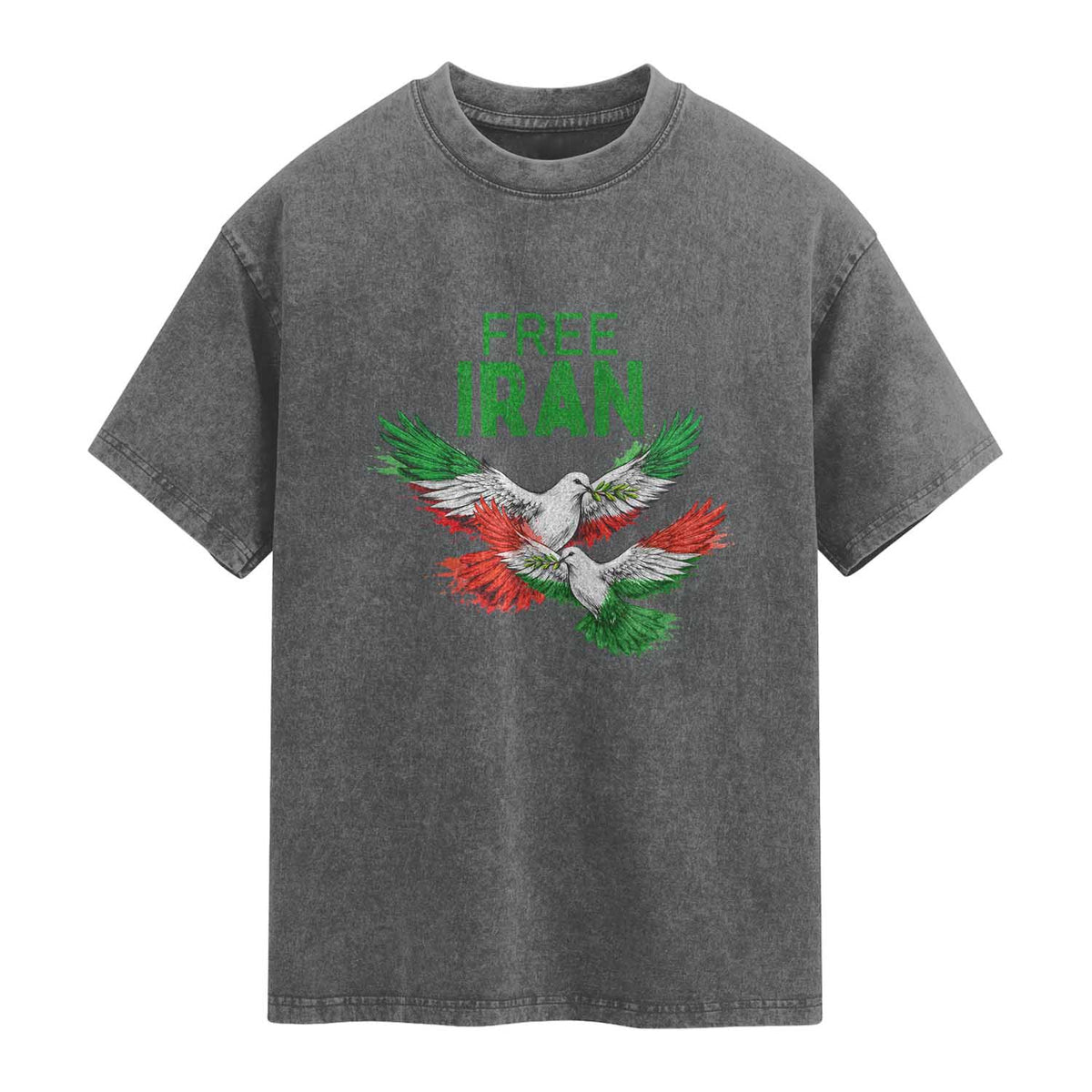 Iranian Flag Peace Doves Washed Cotton T-Shirt Free Iran Freedom Statement Gift