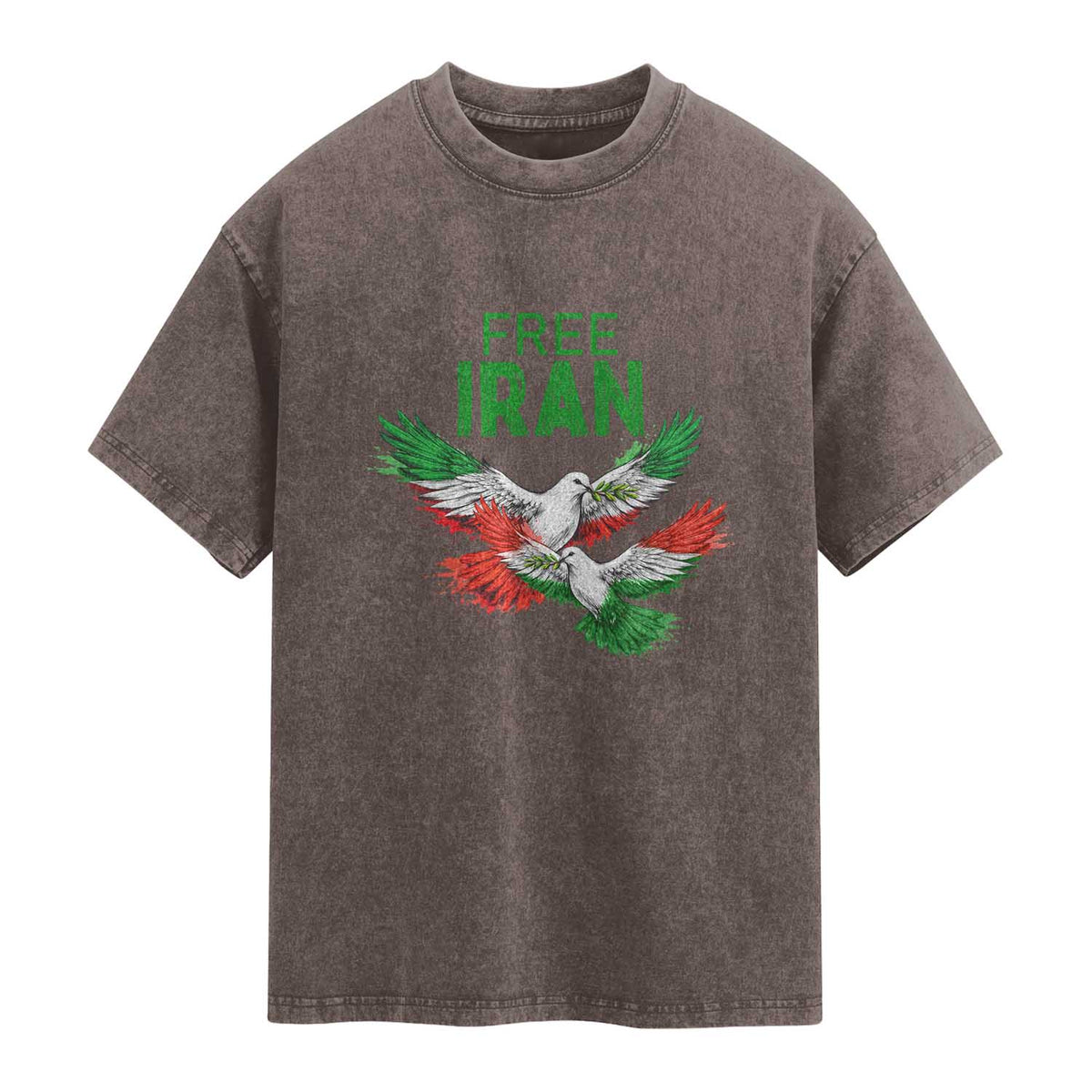 Iranian Flag Peace Doves Washed Cotton T-Shirt Free Iran Freedom Statement Gift