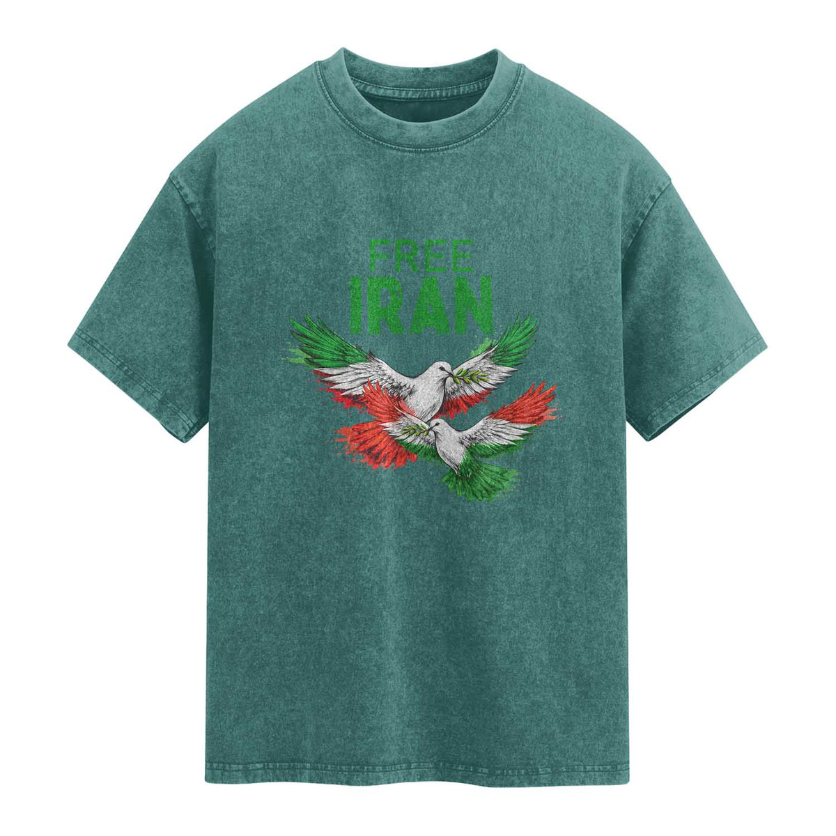 Iranian Flag Peace Doves Washed Cotton T-Shirt Free Iran Freedom Statement Gift