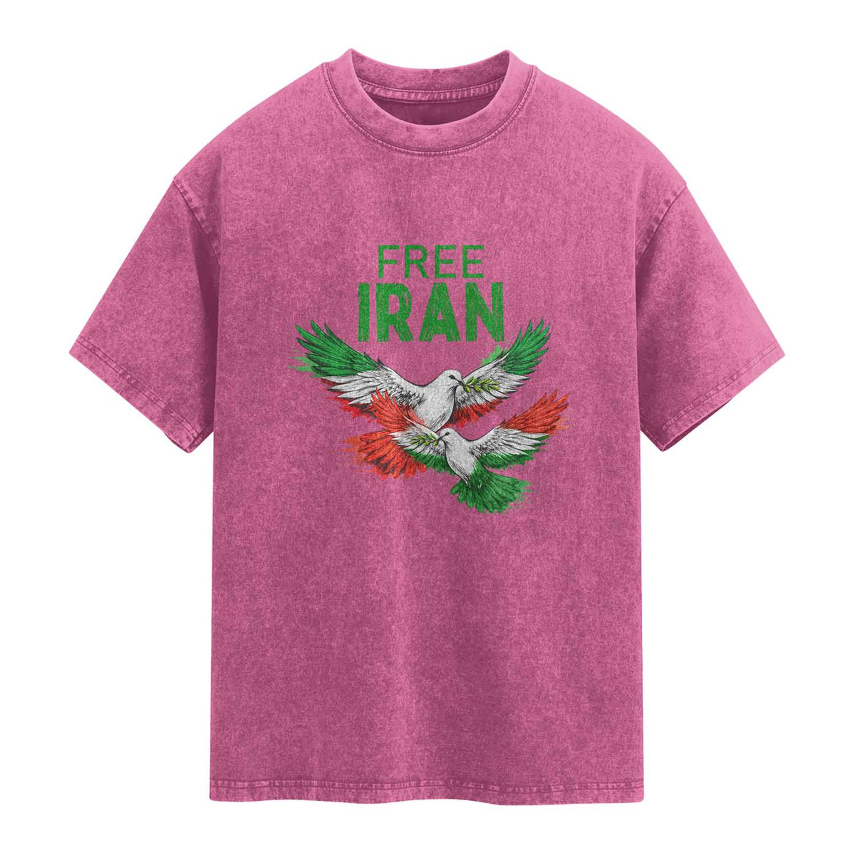 Iranian Flag Peace Doves Washed Cotton T-Shirt Free Iran Freedom Statement Gift