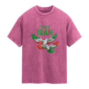 Iranian Flag Peace Doves Washed Cotton T-Shirt Free Iran Freedom Statement Gift