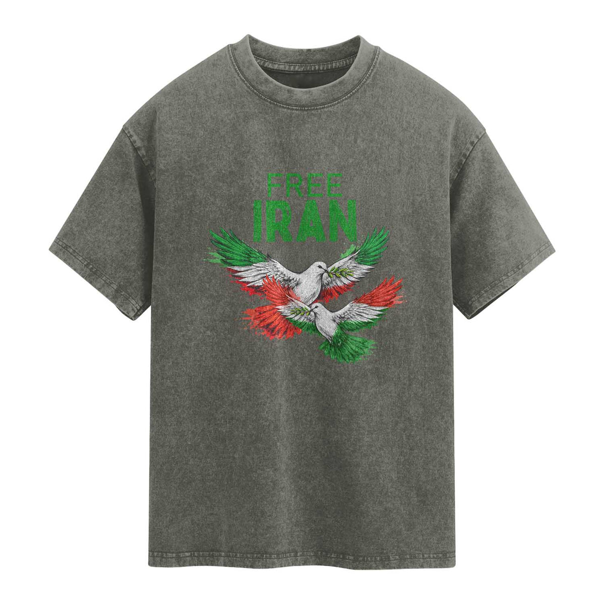 Iranian Flag Peace Doves Washed Cotton T-Shirt Free Iran Freedom Statement Gift