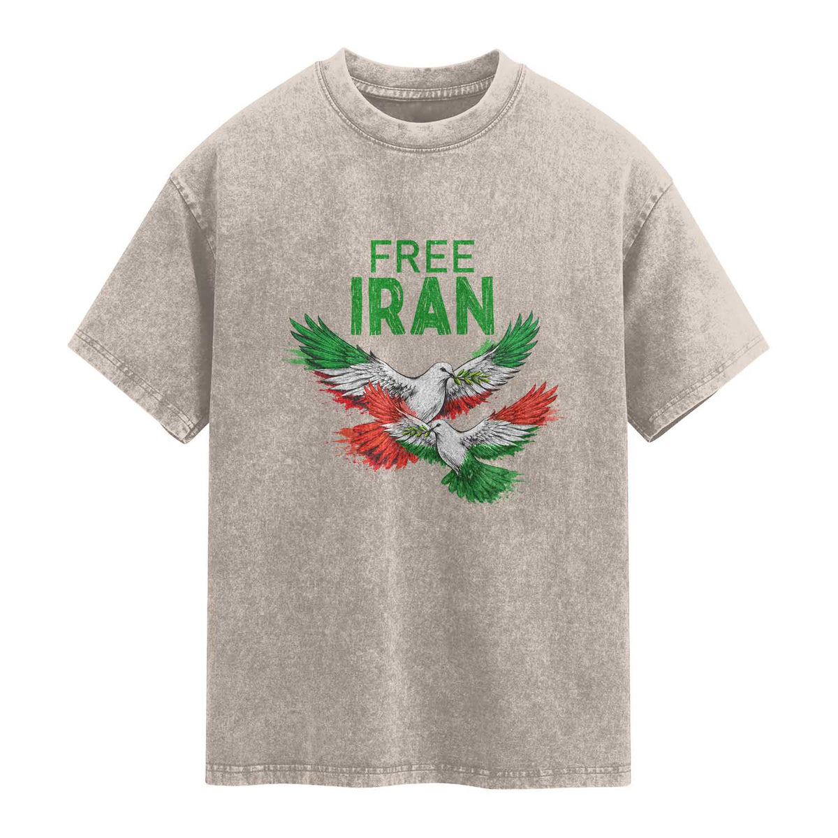 Iranian Flag Peace Doves Washed Cotton T-Shirt Free Iran Freedom Statement Gift