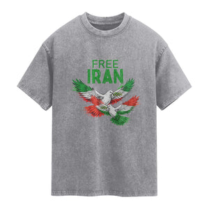 Iranian Flag Peace Doves Washed Cotton T-Shirt Free Iran Freedom Statement Gift
