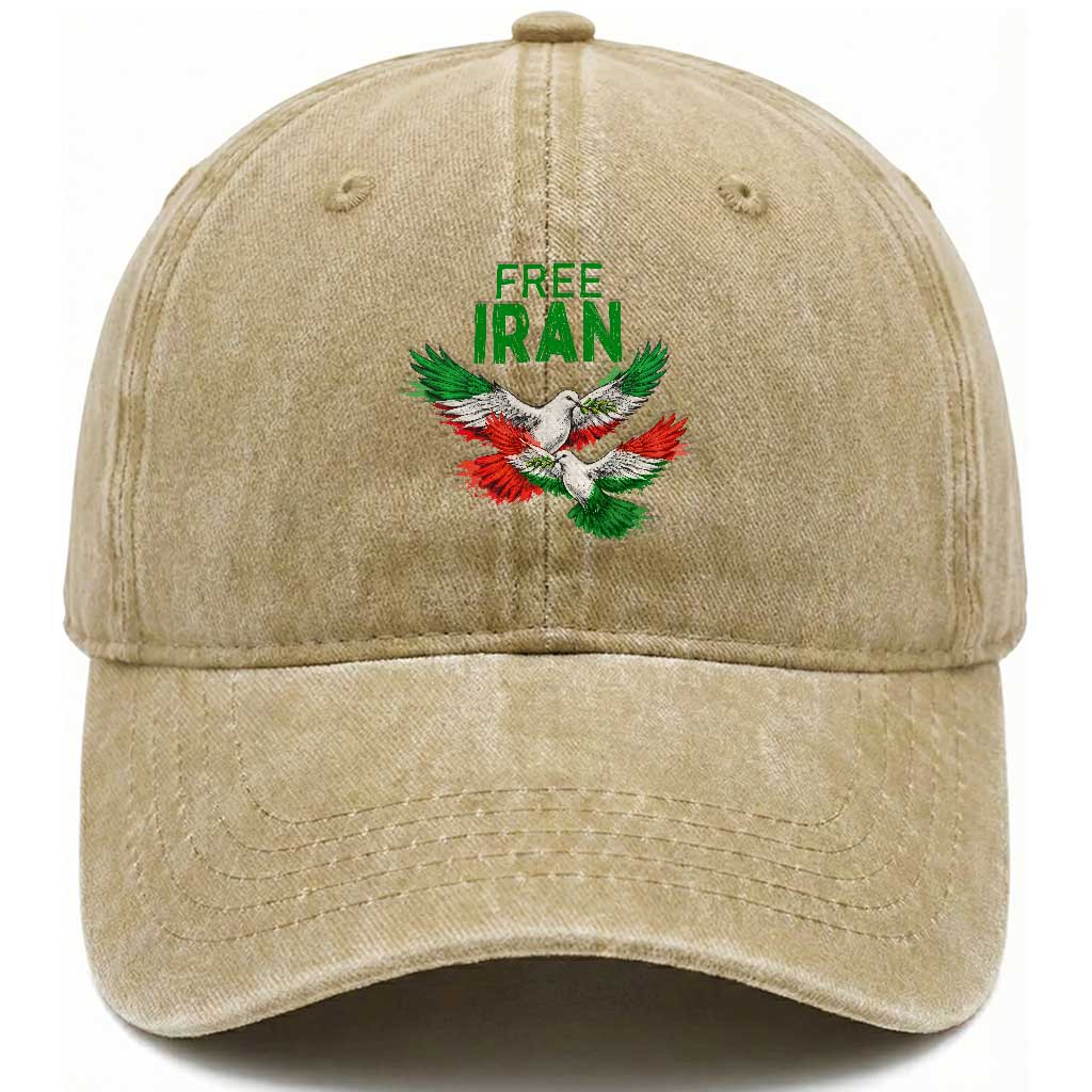 Iranian Flag Peace Doves Washed Cotton Baseball Cap Free Iran Freedom Statement Gift TS12 Print Your Wear