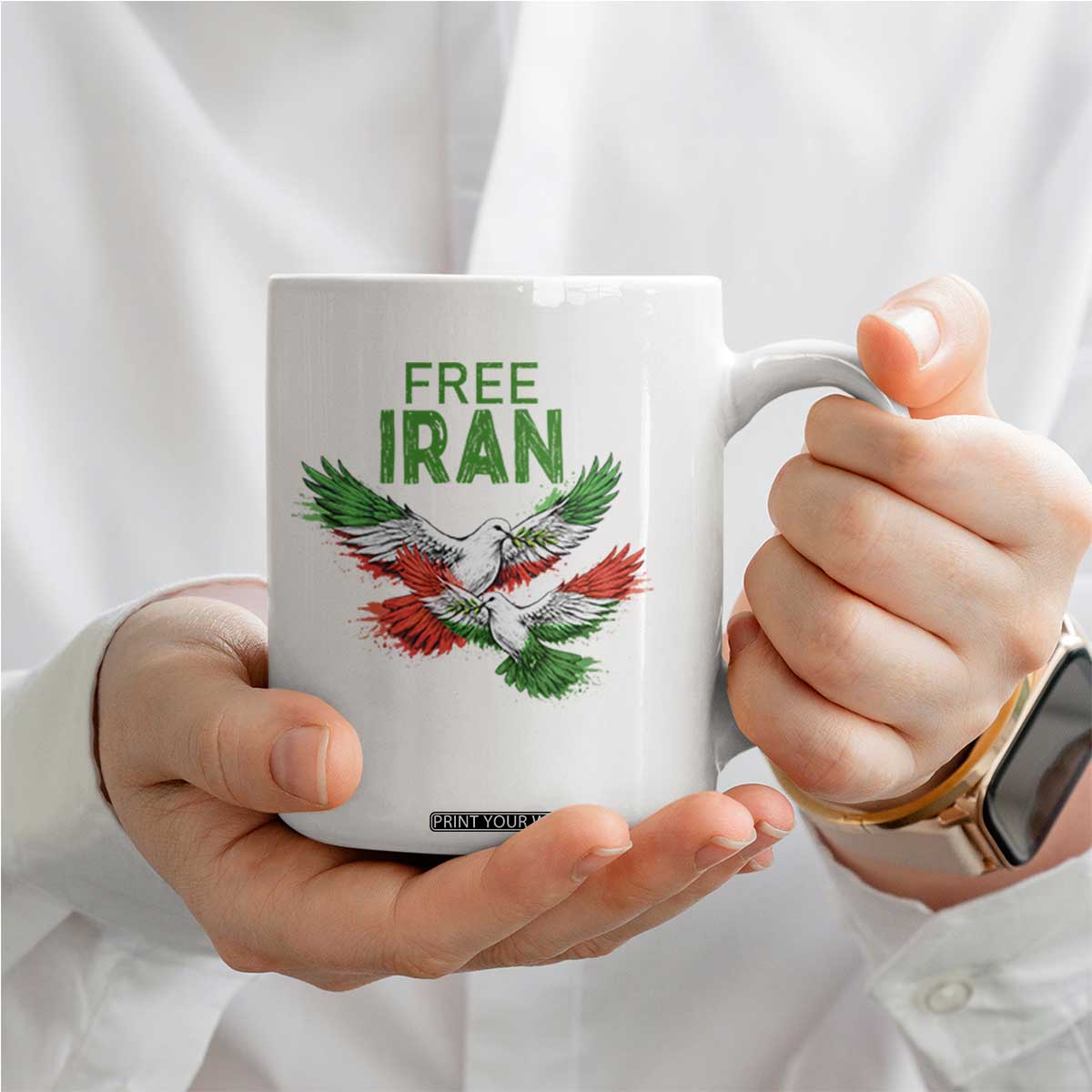 Iranian Flag Peace Doves Coffee Mug Free Iran Freedom Statement Gift TS12 Print Your Wear