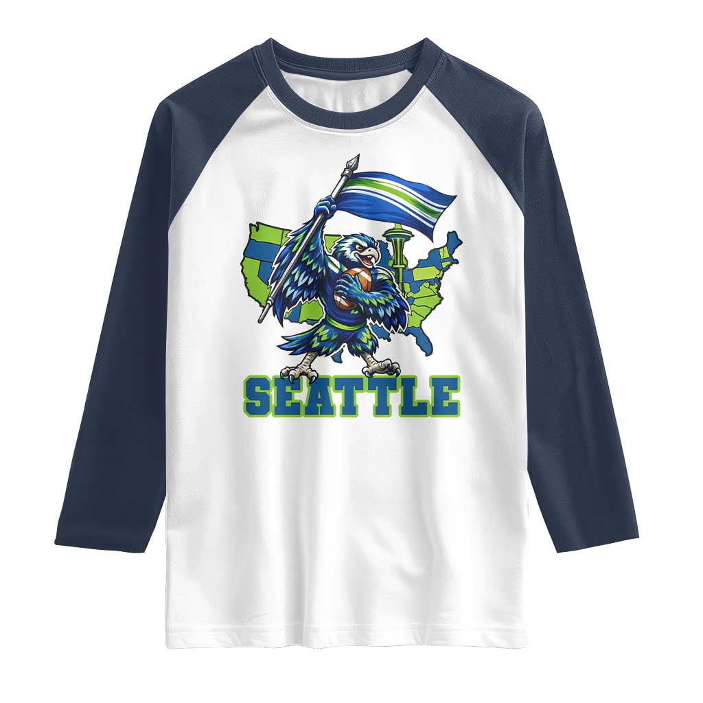 Pacific Northwest Football Pride Raglan Shirt Seattle Fan TS12 White Navy Print Your Wear